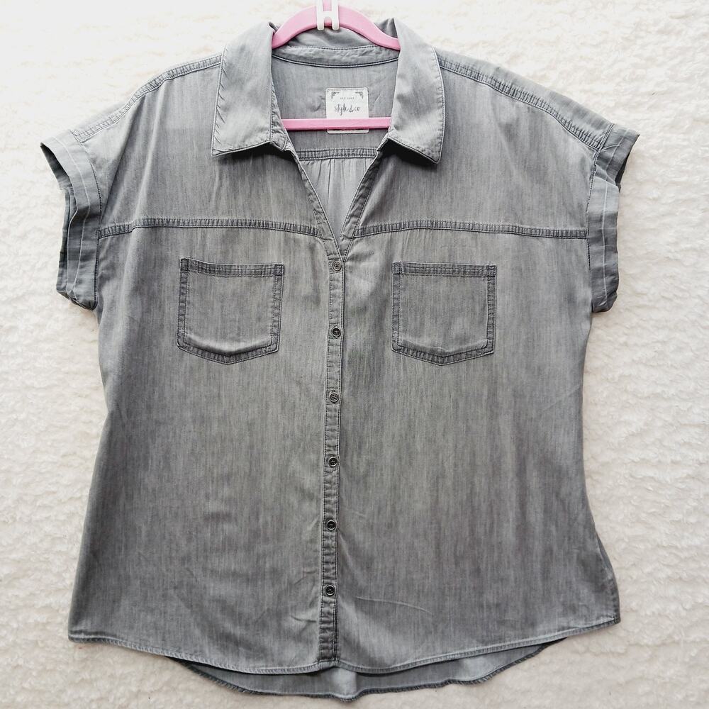 Blouse Button Up Gray Minimalist Utility Casual Capsule Wardrobe Normal Size XL